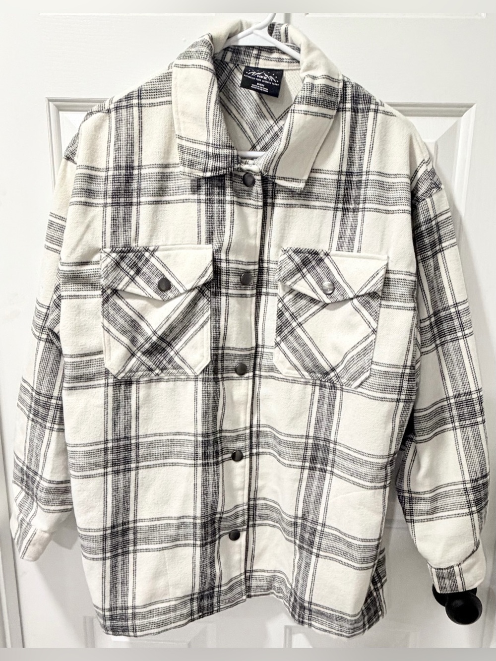 HFX Oversized Plaid Snap-Button Shacket (Black & White) - Size S